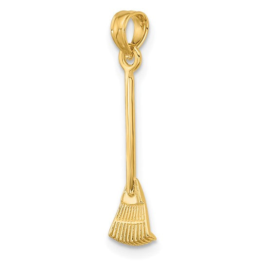 10K Yellow Gold Landscaper Leaf Rake 3D Pendant