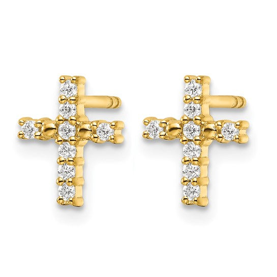 14K White/Yellow Gold Diamond Cross Post Earrings