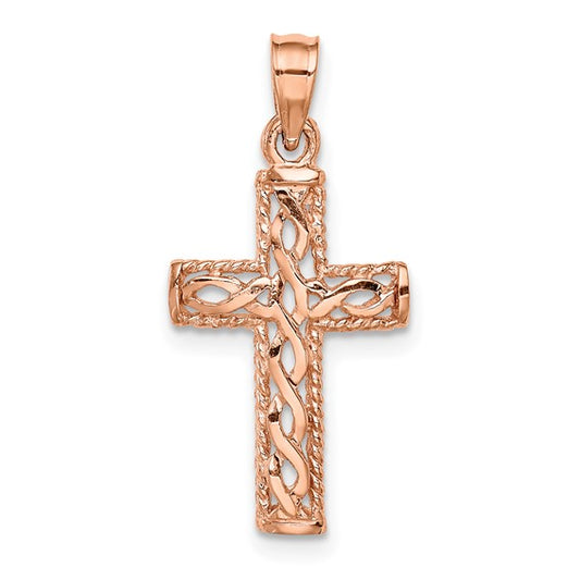 14K Rode Gold Lace Cross Pendant