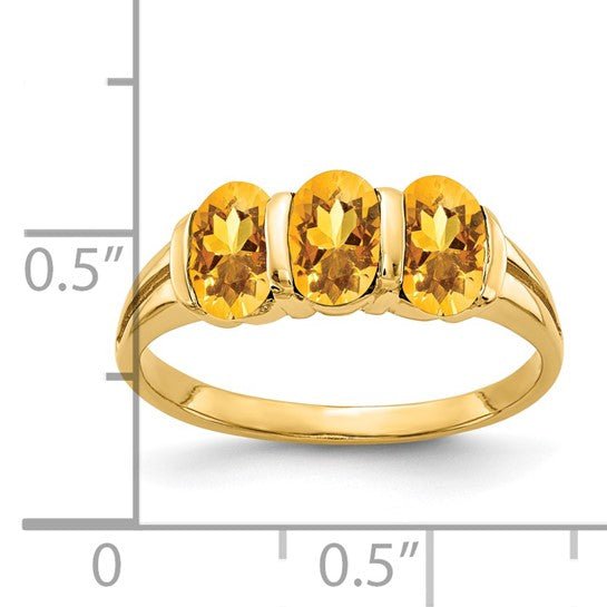 14K Yellow Gold Natural Citrine 3 Stone Ring