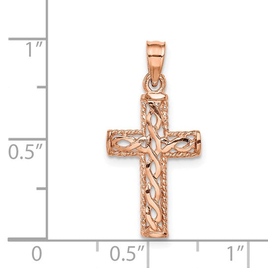 14K Rode Gold Lace Cross Pendant