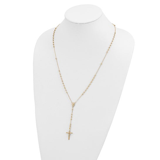 14K Yellow Gold 24" Detailed Cross Rosary Beads