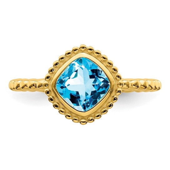 10K Yellow Gold Bezel 1.3 Carat Blue Topaz Ring