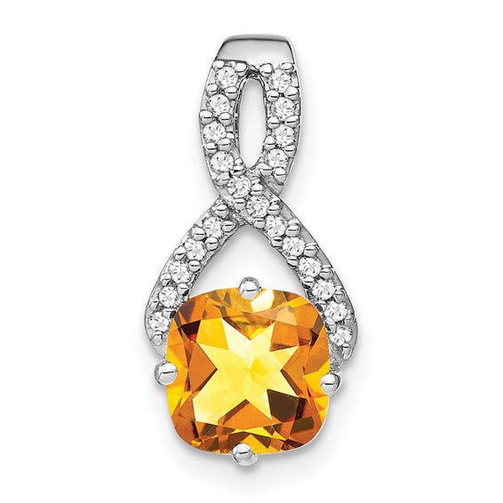14K White Gold Cushion 2 Carat Natural Citrine Pendant
