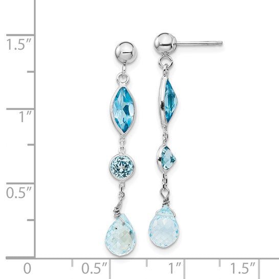 14K White Gold Wire Dangle Blue Topaz Earrings