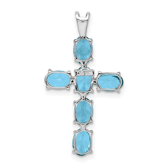 White Gold Filled Sterling Silver 3 Carat Blue Topaz Cross Pendant