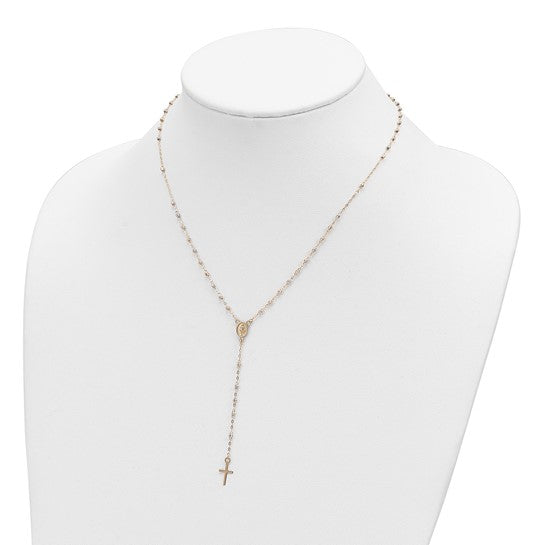 14K Tri Colored Gold Rose Gold Yellow Gold Kids 17" Rosary Beads