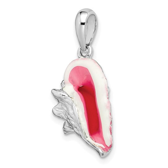 Sterling Silver Enameled Conch Shell 3d Pendant