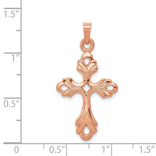 14K Rose Gold Fleur De Lis Cross Pendant