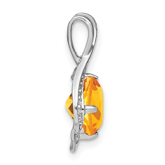 14K White Gold Fancy Chain Slide 2 Carat Natural Citrine & Diamond