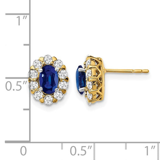 14K Yellow Gold Natural Sapphire & Diamond Halo Earrings