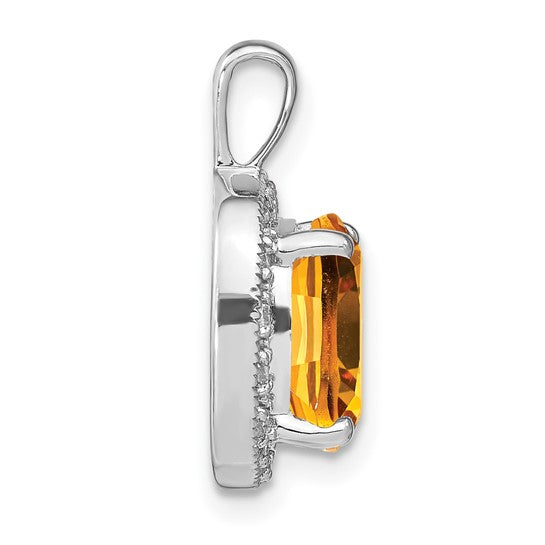 14K White Gold 5.5 Carat Natural Citrine Square Halo Pendant