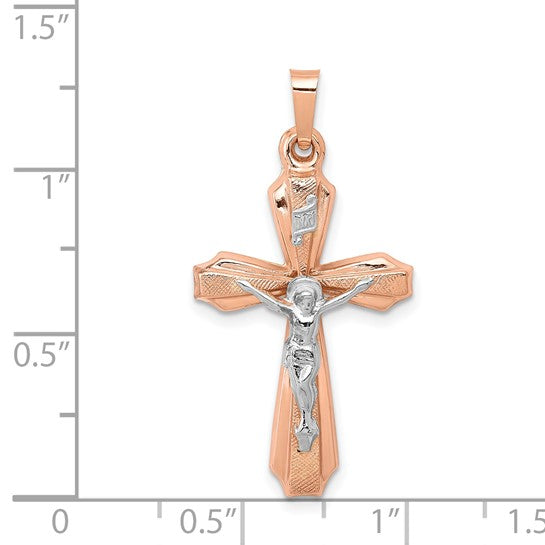 14K Rose INRI Crucifix Cross Pendant Two Tone