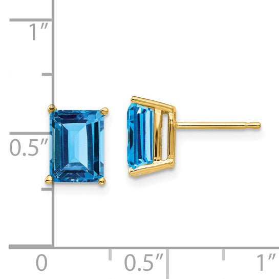 14K White/Yellow Gold 4 Carat Emerald Square Cut Blue Topaz Stud Earrings