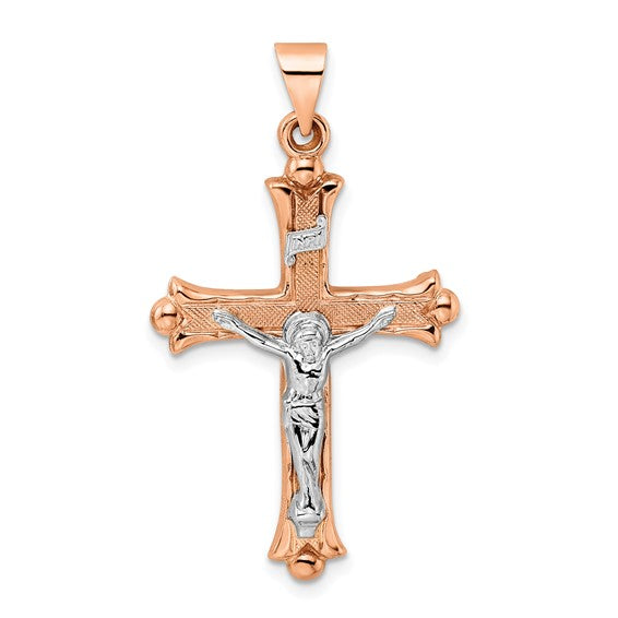 14K Tow Tone Rose Gold INRI Cross Pendant