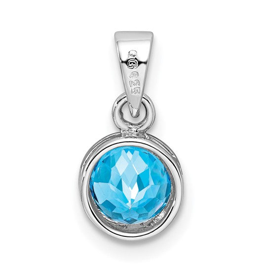 White Gold Filled Sterling Silver 1 Carat Blue Topaz Bezel Pendant