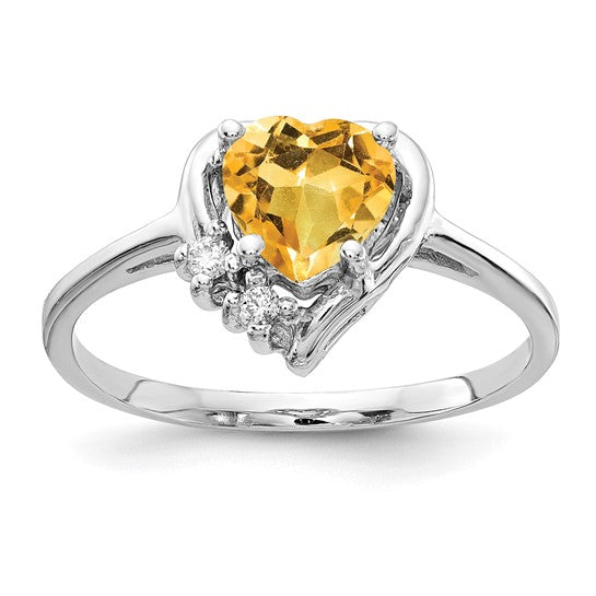 14K White/Yellow Gold Center Heart Natural Citrine & Diamond Ring