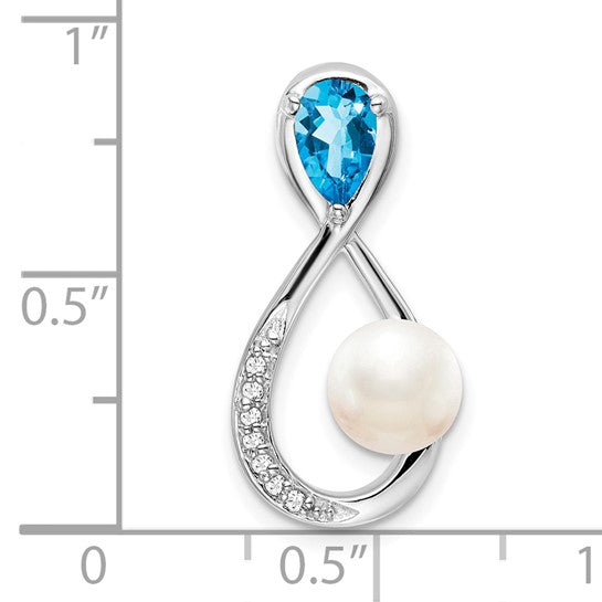 10K White Gold Freshwater Pearl & Blue Topaz Pendant