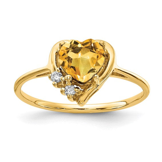 14K White/Yellow Gold Center Heart Natural Citrine & Diamond Ring