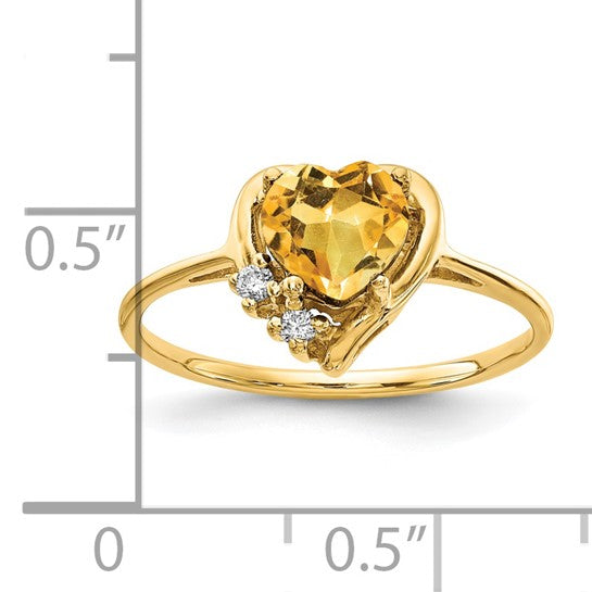 14K White/Yellow Gold Center Heart Natural Citrine & Diamond Ring