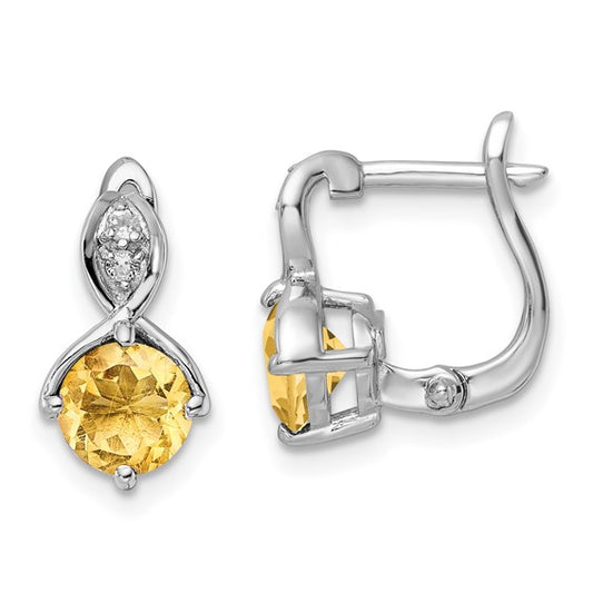 White Gold Plated Sterling Silvers Natural Citrine & White Topaz Hinged Earrings