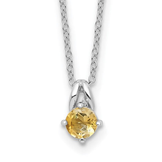 Sterling Silver White Gold Plated Solitaire Natural Citrine Chain & Pendant Set