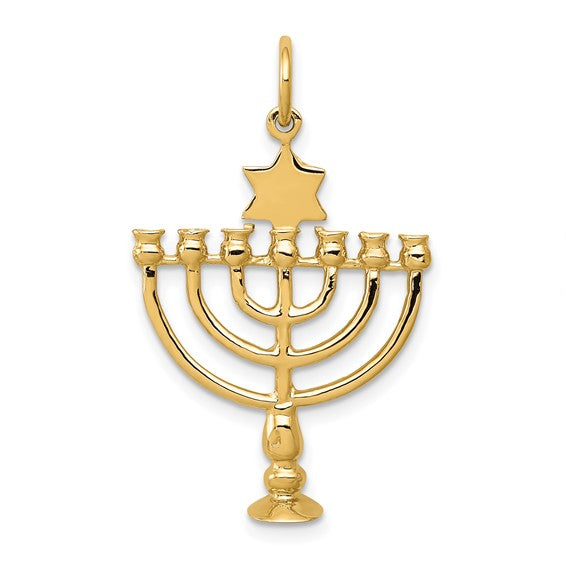 14K Gold 3D Menorah Hanukkah Pendant
