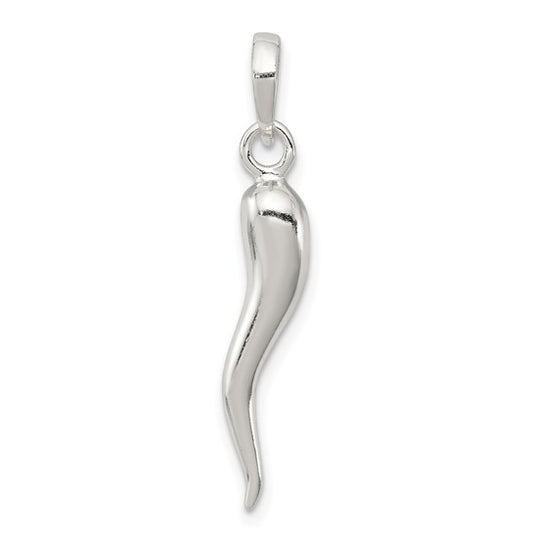 Sterling Silver 3D Small Italian Horn Pendant