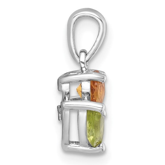 White Gold Plated Sterling Silver Natural Citrine & Peridot Flower Pendant