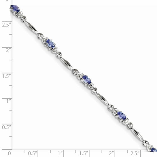 White Gold Filled Sterling Silver Natural Tanzanite & Diamond Mini Heart Bracelet