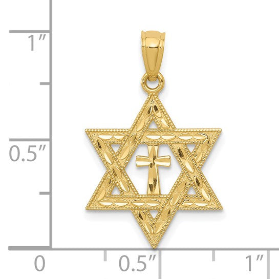 14K Gold Star Of David With Cross Pendant