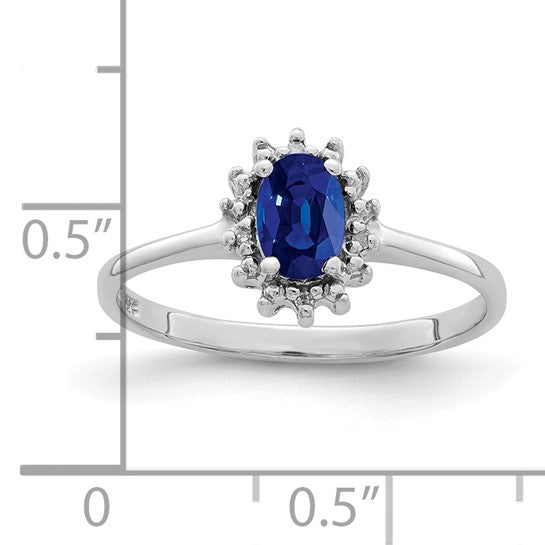 Sterling Silver Natural Sapphire & Diamond Silver Halo Ring