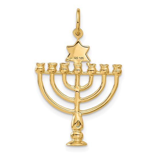 14K Gold 3D Menorah Hanukkah Pendant