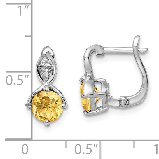 White Gold Plated Sterling Silvers Natural Citrine & White Topaz Hinged Earrings