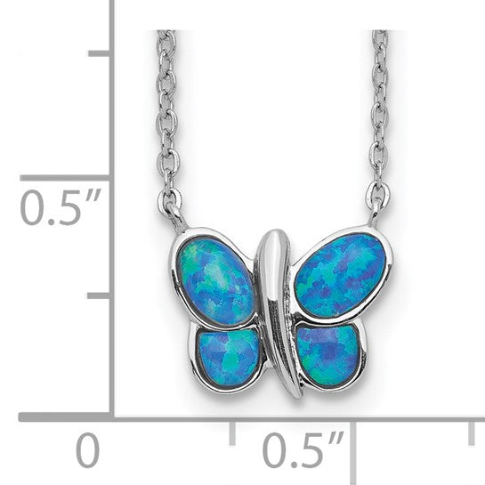 White Gold Over Sterling Silver Lab Created Opal Butterfly Chain & Pendant