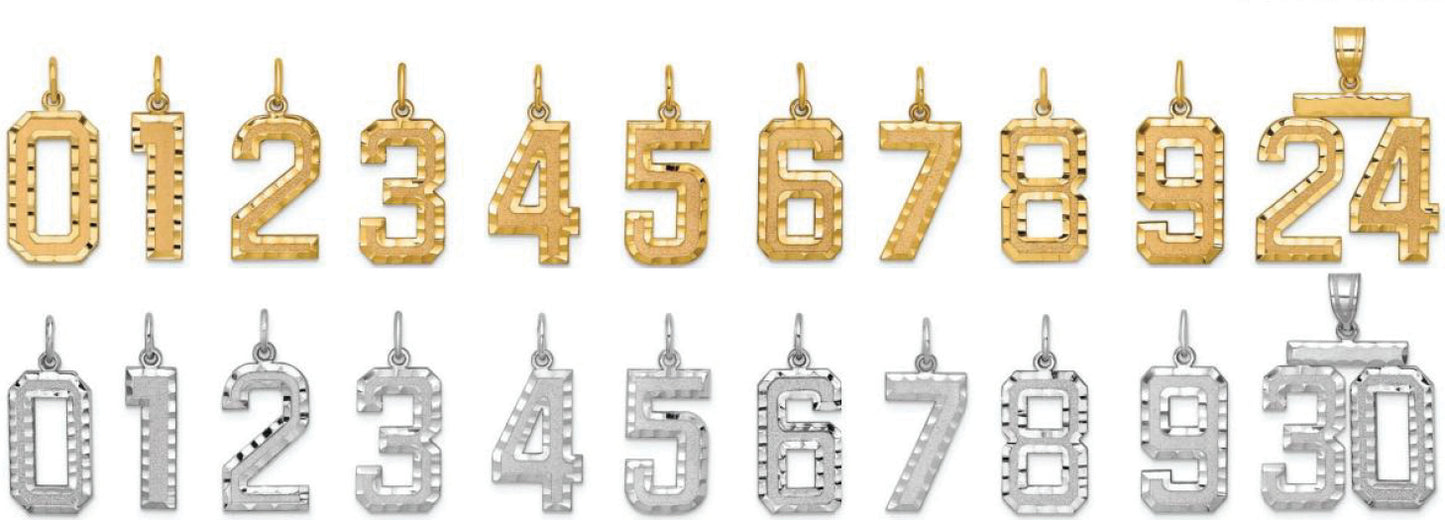 10K/14K Yellow Gold White Gold Diamond Cut Jersey Number Pendant 0-99