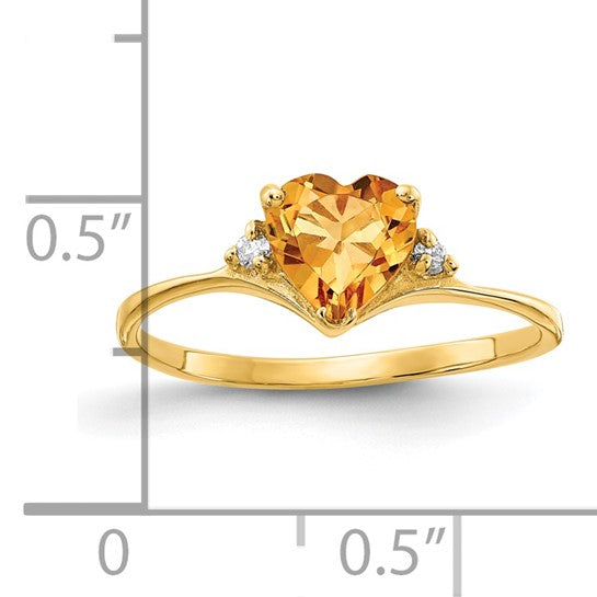 14K Yellow Gold Solitaire Heart Stone Natural Citrine & Diamond