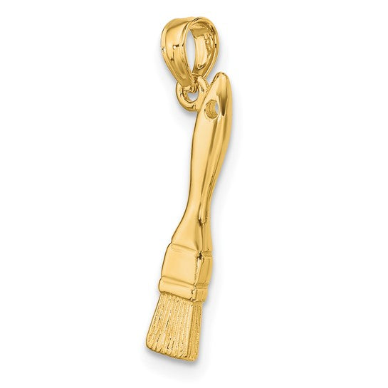 10K Yellow Gold 3D Painters Paint Brush Pendant