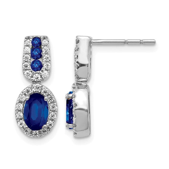 14K White Gold Natural Sapphire & Diamond Oval Post Earring