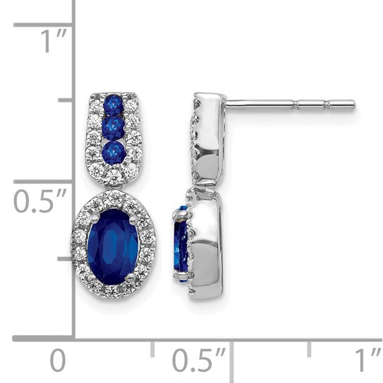 14K White Gold Natural Sapphire & Diamond Oval Post Earring
