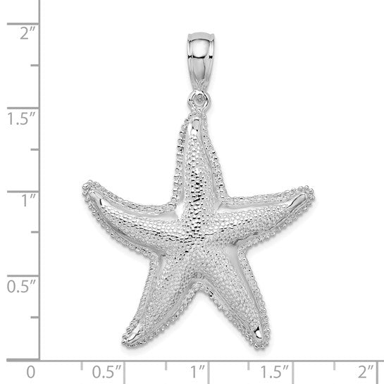 Sterling Silver Rhodium Plated Large Star Fish Pendant