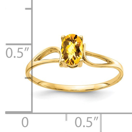 14K Yellow Gold Natural Citrine Solitaire Cut Out Ring