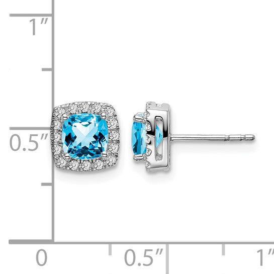 14K White Gold 1 Carat Square Blue Topaz With Diamond Halo