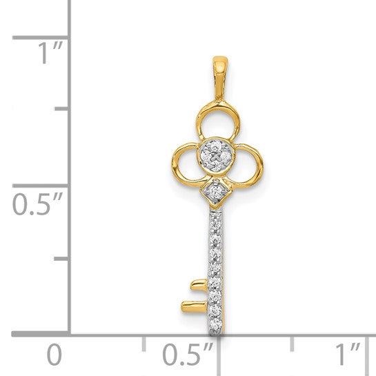 14K Two Tone Gold 1/15 Carat Diamond Key Pendant