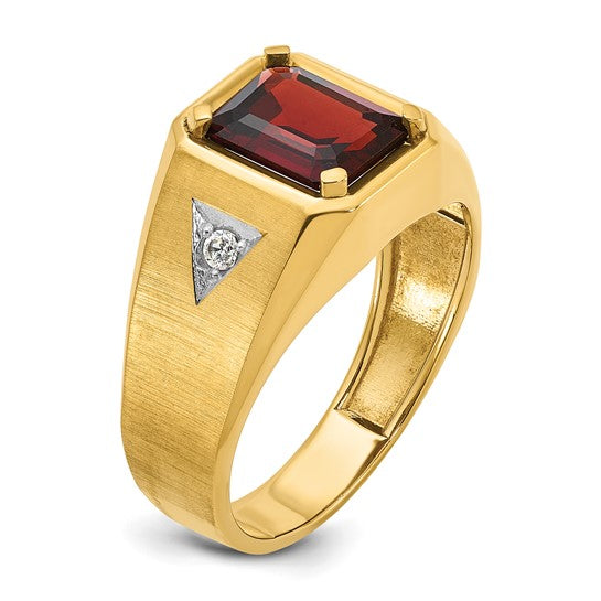 14K Yellow Gold 2.5 Carat Natural Garnet & Diamond Men's Ring