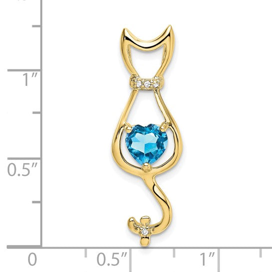 10K White/Yellow Gold 1 Carat Blue Topaz Cat Pet Pendant