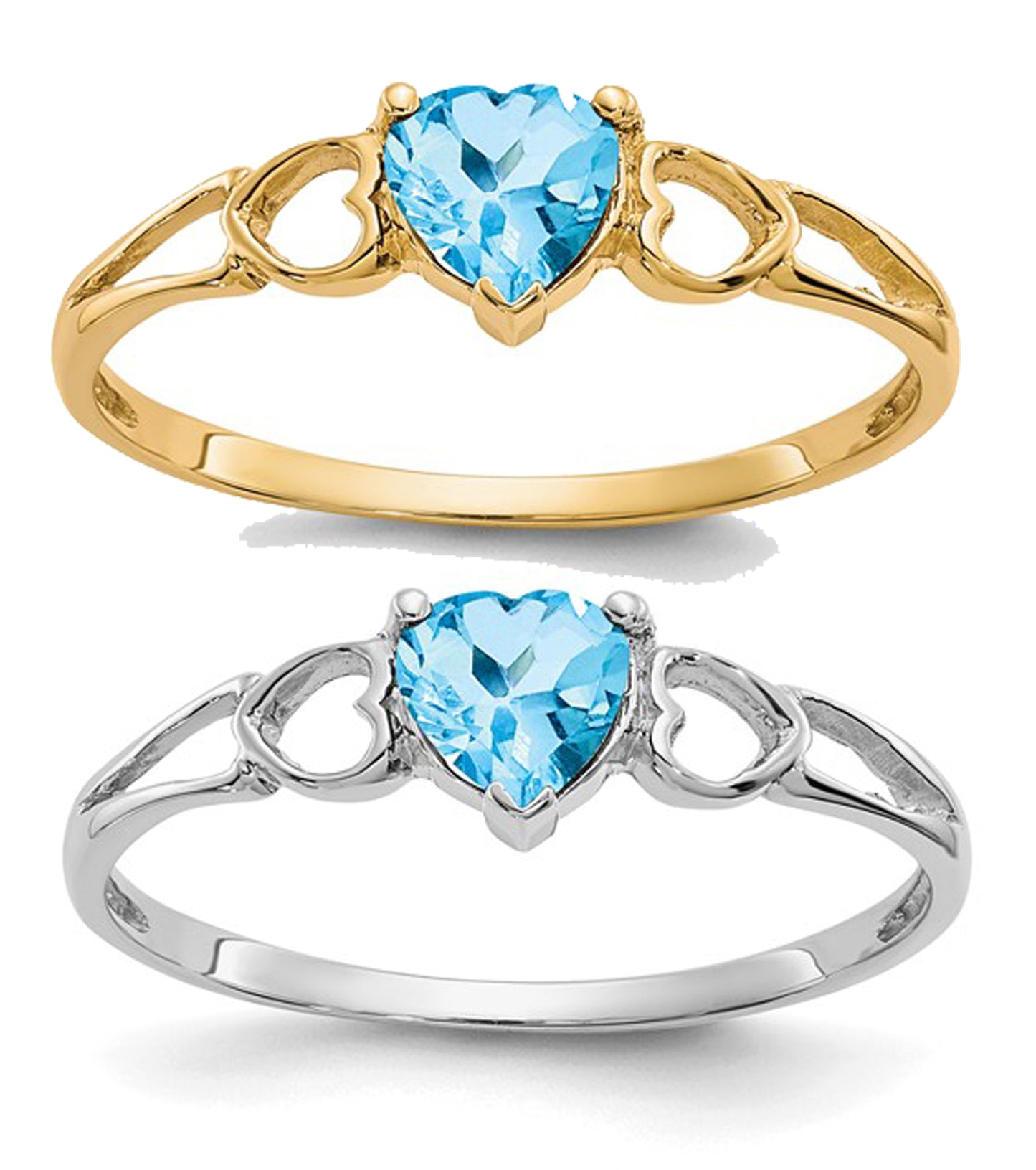 10K White/Yellow Gold Heart Shaped Blue Topaz Cut Out Ring