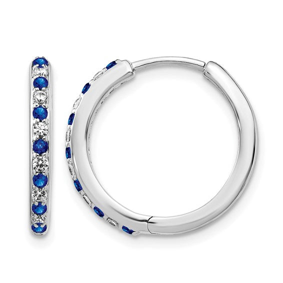 14K White Gold Natural Sapphire & Diamond Hinged Hoop Earrings