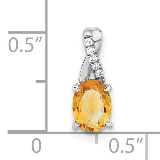 14K White Gold Twist Natural Citrine .75 Carat & Diamond Pendant