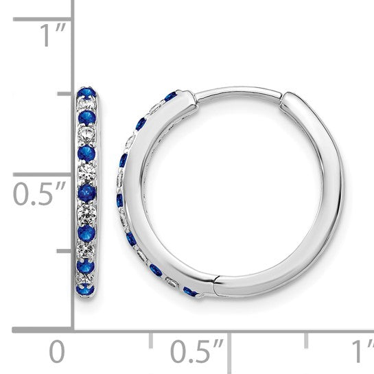 14K White Gold Natural Sapphire & Diamond Hinged Hoop Earrings